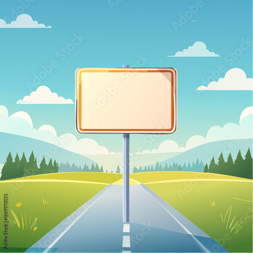 blank road sign with a blurred blue background