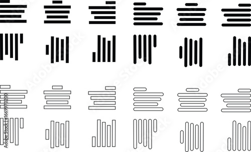 Align line icon set with solid black and outline vector illustration style. Collection of text alignment, justify, left, right, center, vertical, and formatting symbols for UI, UX, apps and web design
