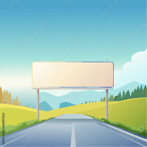 blank road sign with a blurred blue background