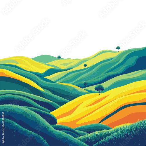 Green terraces spread across hillside view