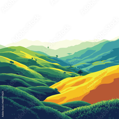 Farming terraces layered on mountain fields