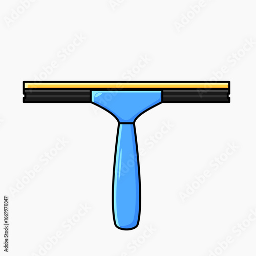 Colorful cartoon vector illustration of a window squeegee tool. Ideal for glass cleaning, household chores, sanitation, hygiene, janitorial equipment, and cleanliness design projects.