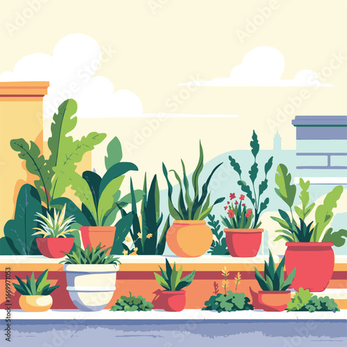 Farm crops growing under warm sunlight