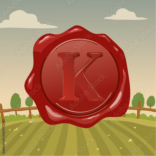 Red seal wax with alphabet letter K vector