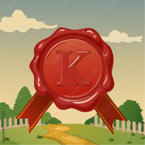 Red seal wax with alphabet letter K vector