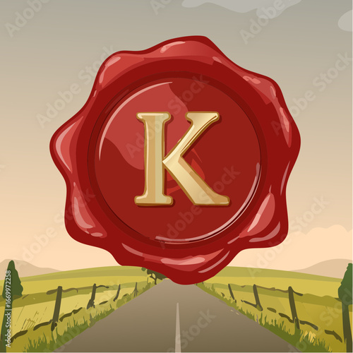 Red seal wax with alphabet letter K vector