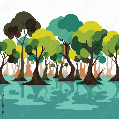 Mangrove forest trees in shallow swamp