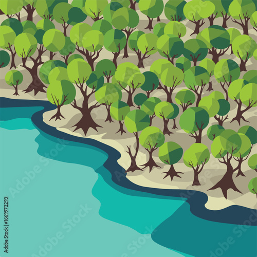Turquoise water with mangrove shoreline trees