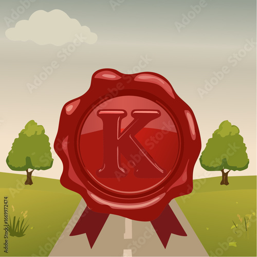 Red seal wax with alphabet letter K vector