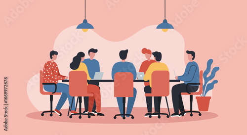 Diverse team collaborating in a modern office meeting, discussing business strategy and innovative ideas. Perfect for corporate, teamwork, and productivity concepts.