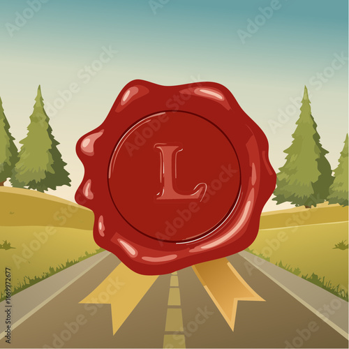 Red seal wax with alphabet letter L vector
