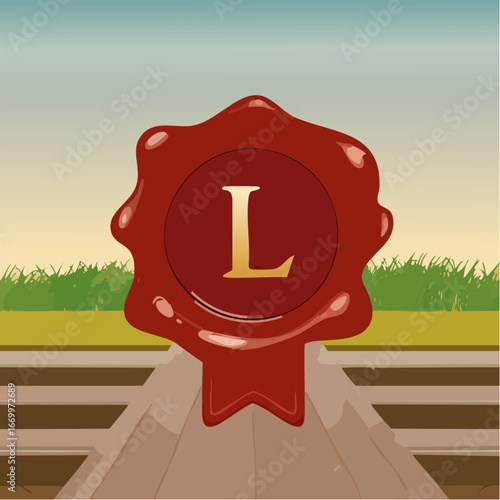 Red seal wax with alphabet letter L vector