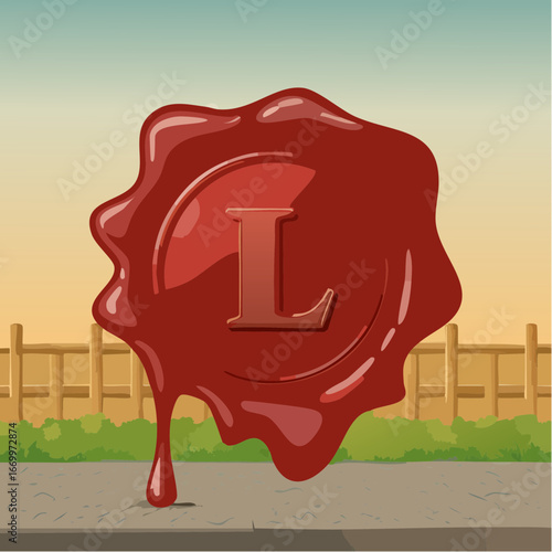 Red seal wax with alphabet letter L vector