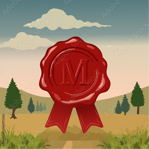 Red seal wax with alphabet letter M vector