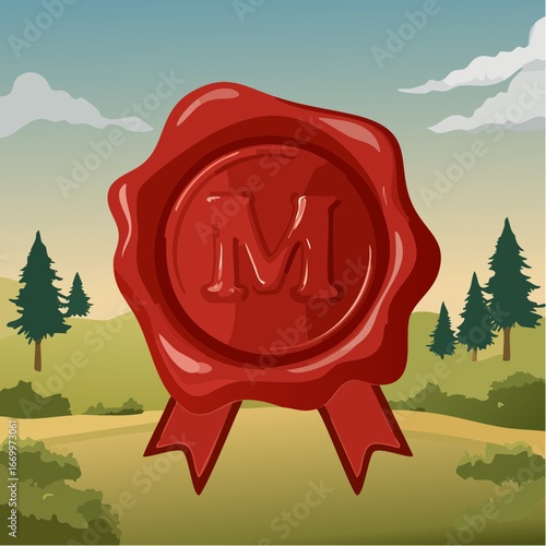 Red seal wax with alphabet letter M vector