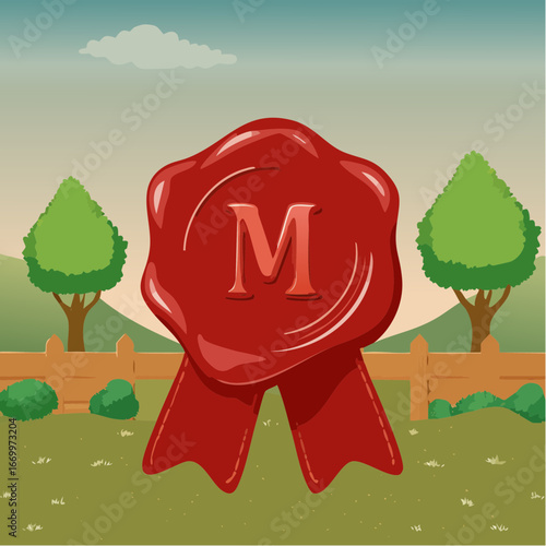 Red seal wax with alphabet letter M vector