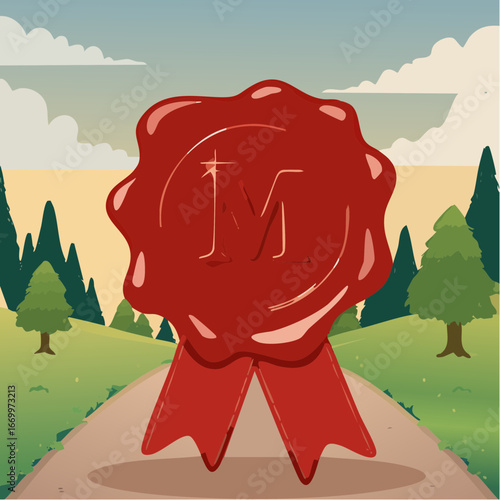 Red seal wax with alphabet letter M vector
