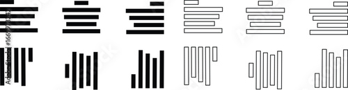 Align line icon set with solid black and outline vector illustration style. Collection of text alignment, justify, left, right, center, vertical, and formatting symbols for UI, UX, apps and web design