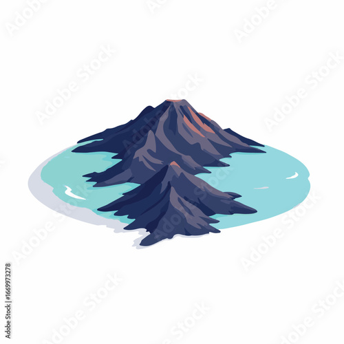 Volcanic island with dark crater peak