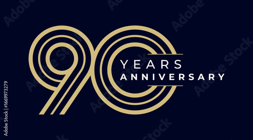 90 Years Anniversary design vector illustration. Unique 90 years logo design template. In gold color
