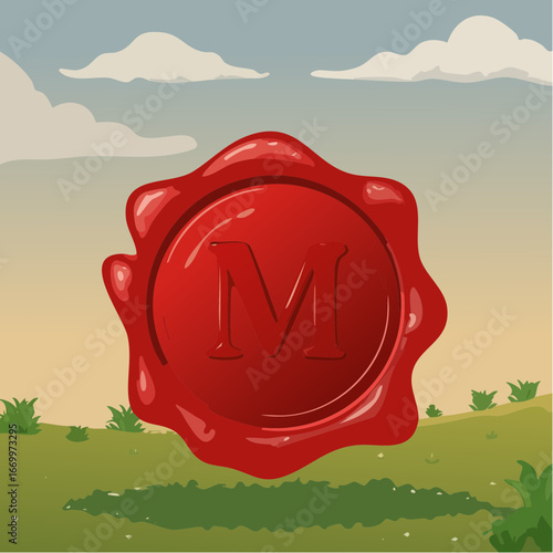 Red seal wax with alphabet letter M vector