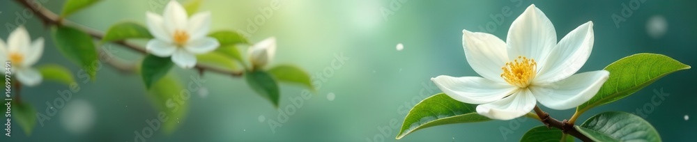 Fototapeta premium Floating jasmine blossom, pristine white petals, ethereal , soft, whimsical