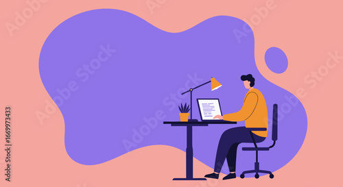 Person working diligently on a laptop at a modern desk, perfect for themes of remote work, online education, or digital business.