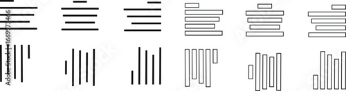 Align line icon set with solid black and outline vector illustration style. Collection of text alignment, justify, left, right, center, vertical, and formatting symbols for UI, UX, apps and web design