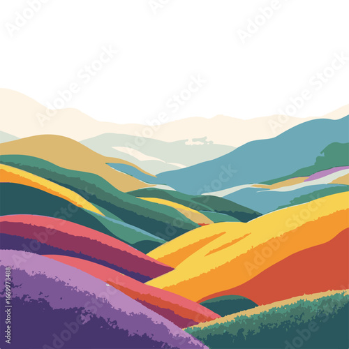Colorful hills with layered landscape view