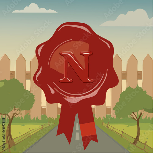Red seal wax with alphabet letter N vector