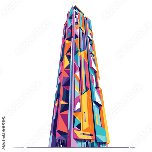 Modern skyscraper tower with rainbow design