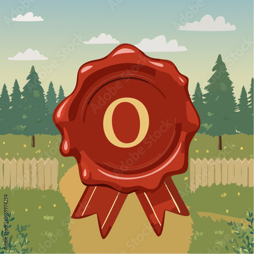 Red seal wax with alphabet letter O vector