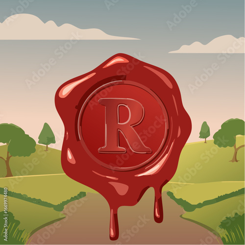 Red seal wax with alphabet letter R vector