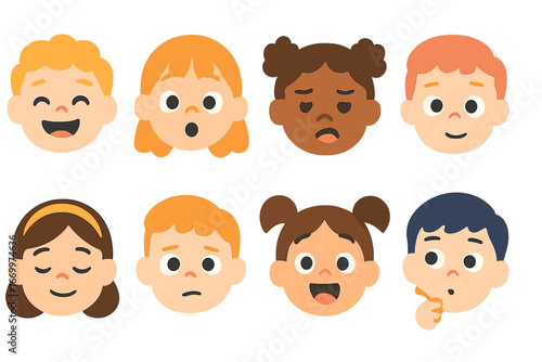 Colorful Emotion Icons. Flat vector mini-illustrations taste emotions in colors children's illustrations: happy face, surprised