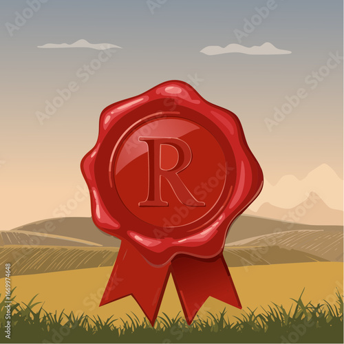 Red seal wax with alphabet letter R vector