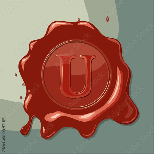 Red seal wax with alphabet letter U vector