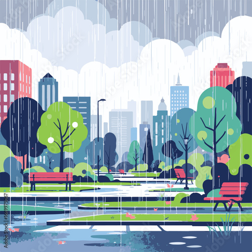 City skyline with colorful autumn trees