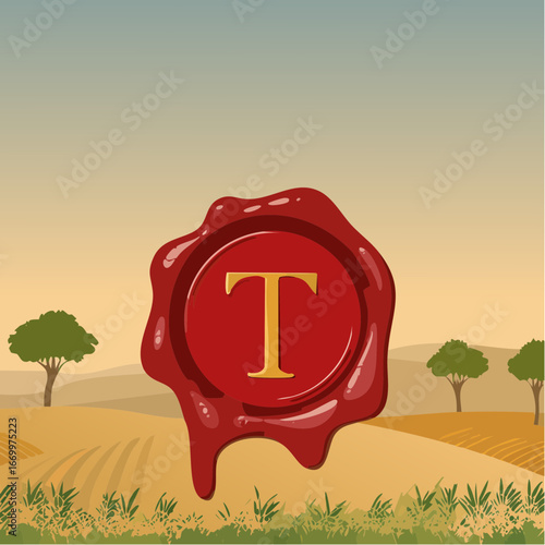 Red seal wax with alphabet letter T vector