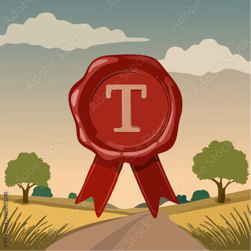 Red seal wax with alphabet letter T vector