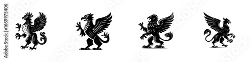 Mythical Griffin Heraldic Symbols, minimalist monochrome icons
