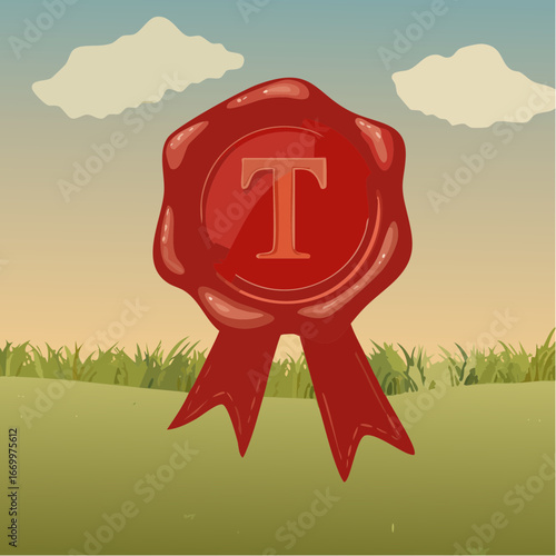 Red seal wax with alphabet letter T vector