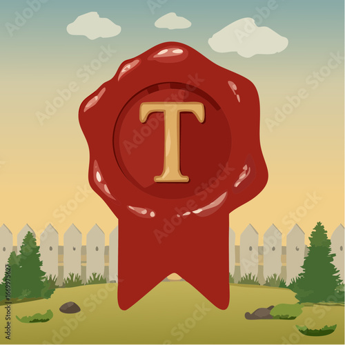 Red seal wax with alphabet letter T vector