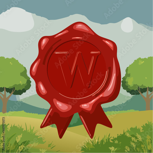 Red seal wax with alphabet letter W vector