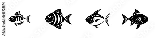 Stylized Fish Silhouettes Set, minimalist monochrome icons