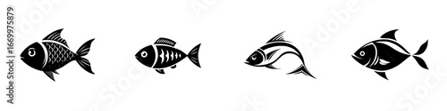 Stylized Fish Silhouettes Collection, minimalist monochrome icons