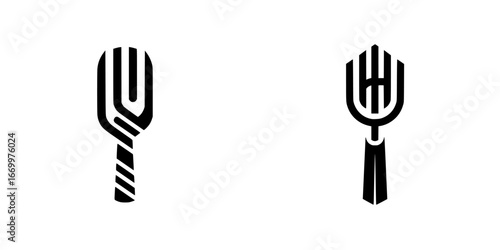 Fork and spatula icons with abstract design elements, minimalist monochrome icons