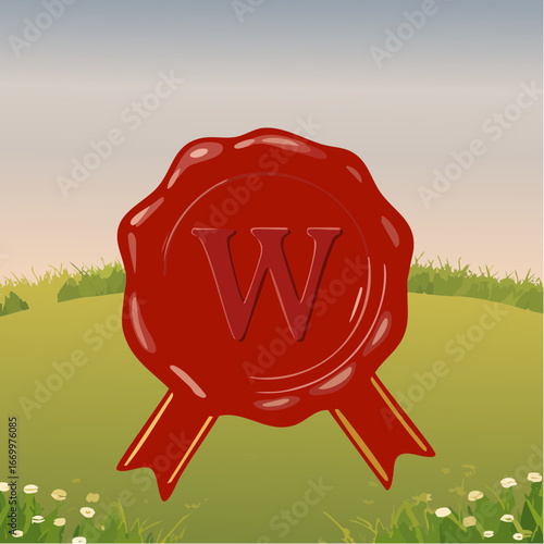 Red seal wax with alphabet letter W vector