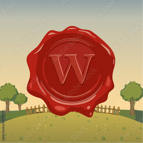 Red seal wax with alphabet letter W vector