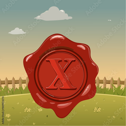 Red seal wax with alphabet letter X vector