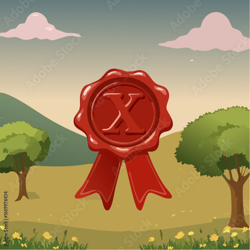 Red seal wax with alphabet letter X vector